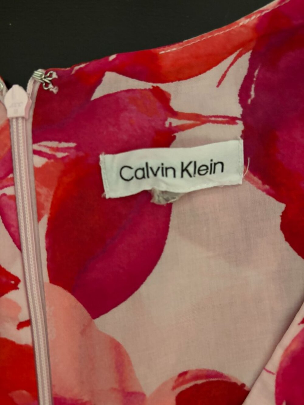 Calvin Klein Floral Puff Sleeve Belted Fit & Flare Dress Size 16 - Picture 13 of 13